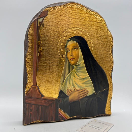 Icona fiorentina religiosa stile antico in legno e oro Santa Rita da Cascia Categoria  Oggetti sacri - rosari