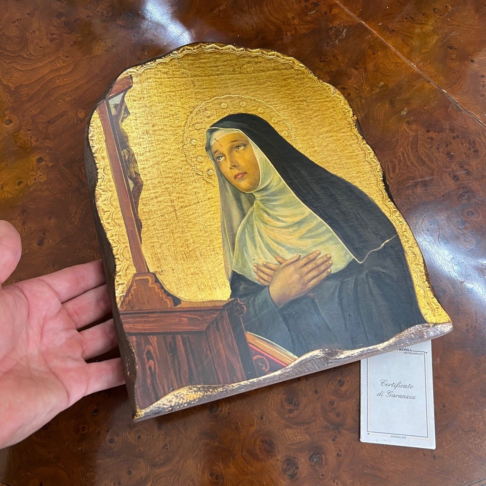 Icona fiorentina religiosa stile antico in legno e oro Santa Rita da Cascia Categoria  Oggetti sacri - rosari