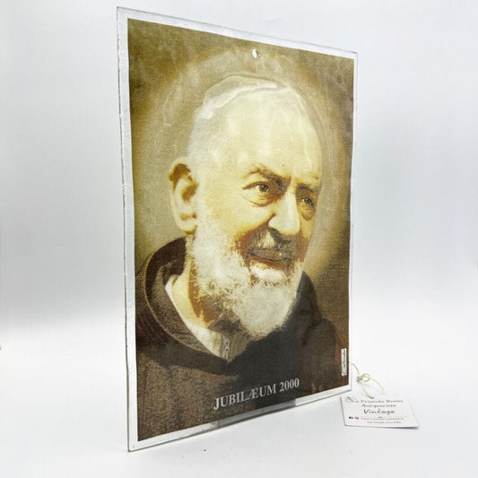 Icona in vetro di Padre Pio Lastra Giubileo 2000 Bassorilievo Placca quadro Categoria  Oggetti sacri - rosari