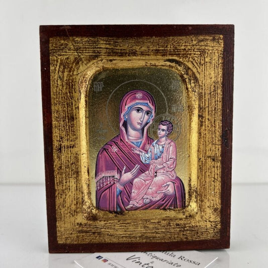 Icona Madonna bizantina Odigitria antica in legno e oro quadretto bizantino Categoria  Oggetti sacri - rosari