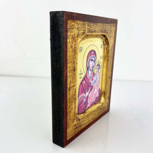 Icona Madonna bizantina Odigitria antica in legno e oro quadretto bizantino Categoria  Oggetti sacri - rosari