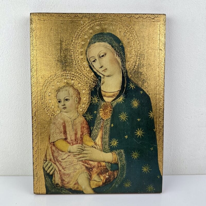 Icona Madonna con Bambino bizantina antica in tavola legno e oro Fiorentina Categoria  Oggetti sacri - rosari