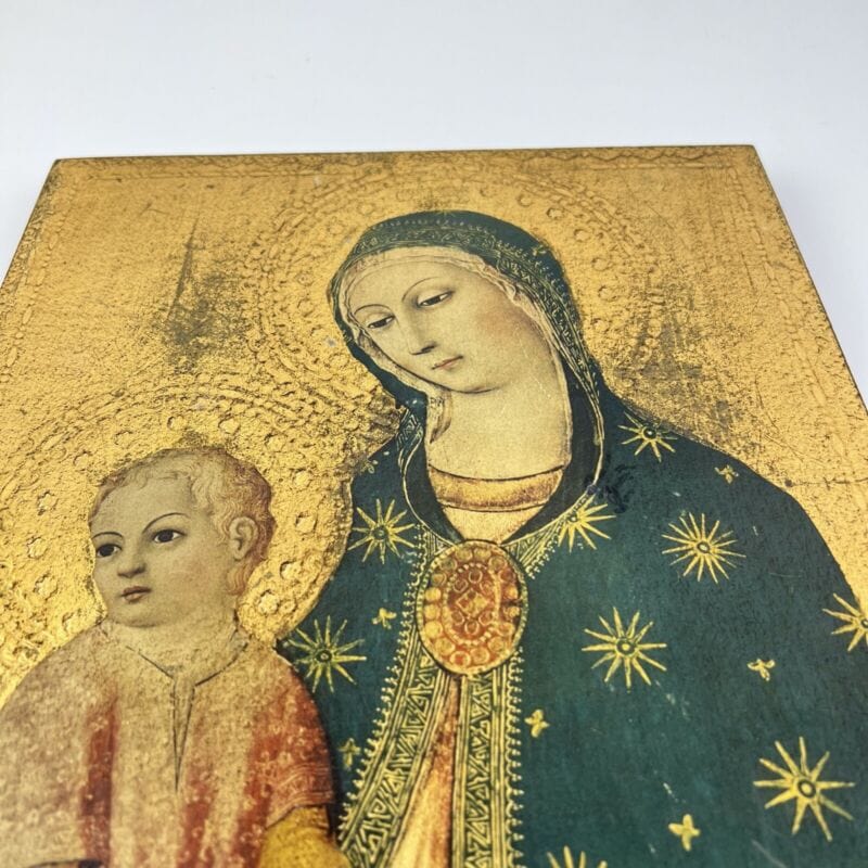 Icona Madonna con Bambino bizantina antica in tavola legno e oro Fiorentina Categoria  Oggetti sacri - rosari