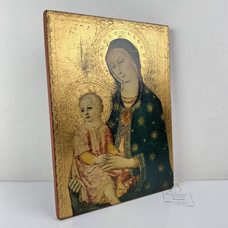 Icona Madonna con Bambino bizantina antica in tavola legno e oro Fiorentina Categoria  Oggetti sacri - rosari