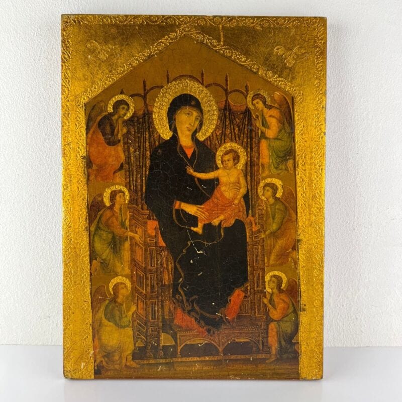 Icona Madonna con Bambino bizantina antica in tavola legno e oro Fiorentina Categoria  Oggetti sacri - rosari