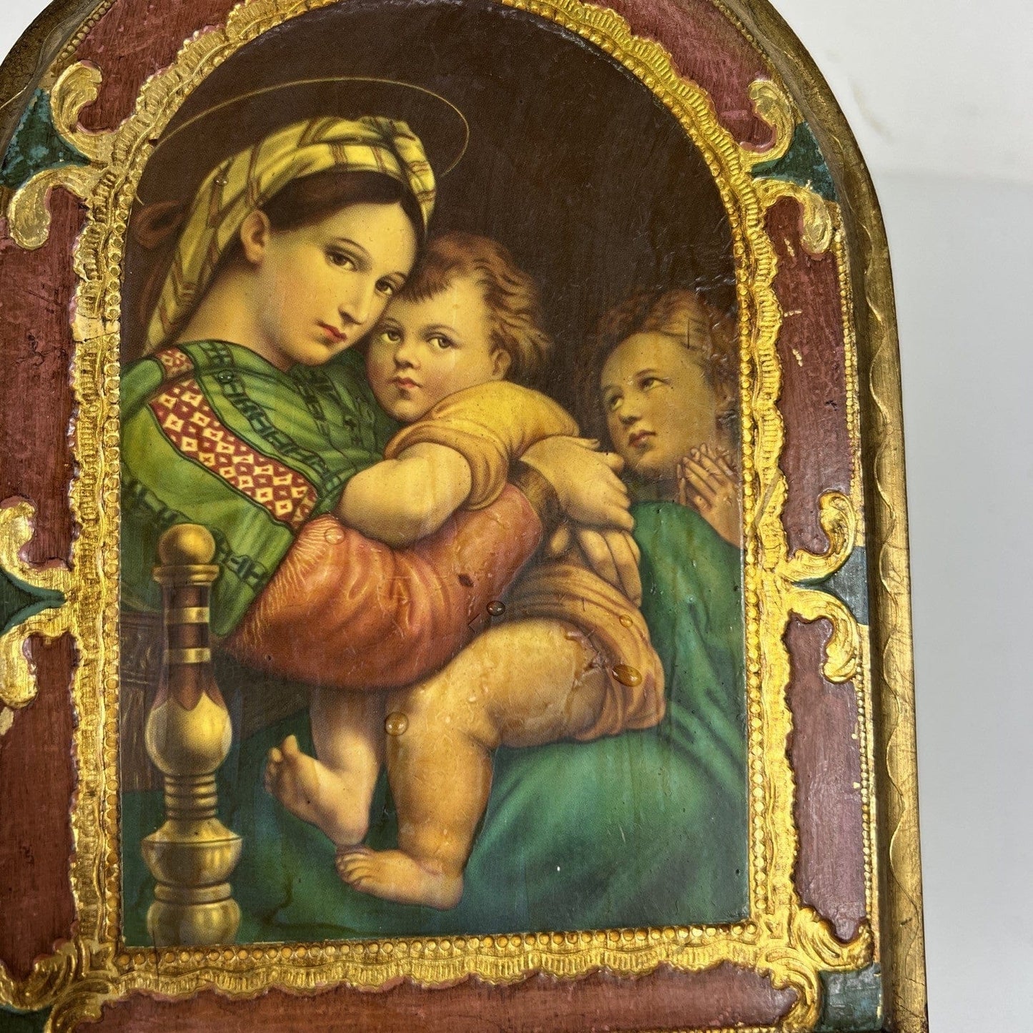Icona Religiosa tavola legno Madonna della Seggiola antica Fiorentina Raffaello Categoria  Oggetti sacri - rosari