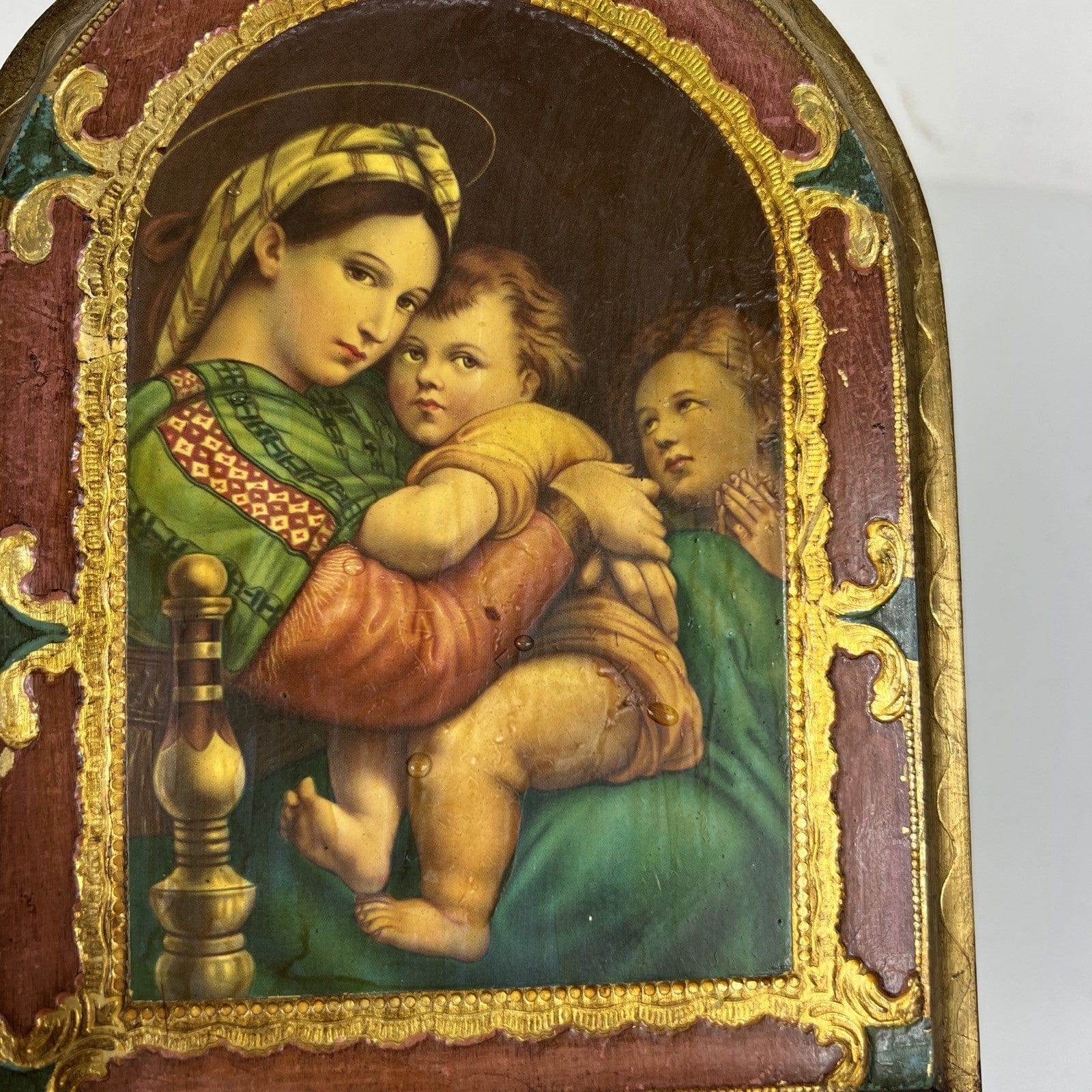 Icona Religiosa tavola legno Madonna della Seggiola antica Fiorentina Raffaello Categoria  Oggetti sacri - rosari