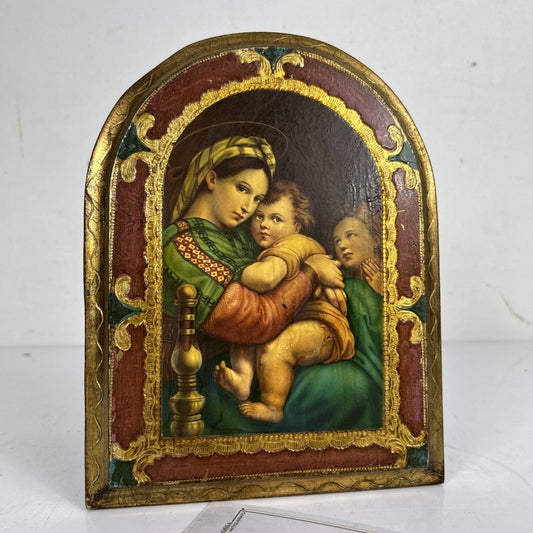 Icona Religiosa tavola legno Madonna della Seggiola antica Fiorentina Raffaello Categoria  Oggetti sacri - rosari