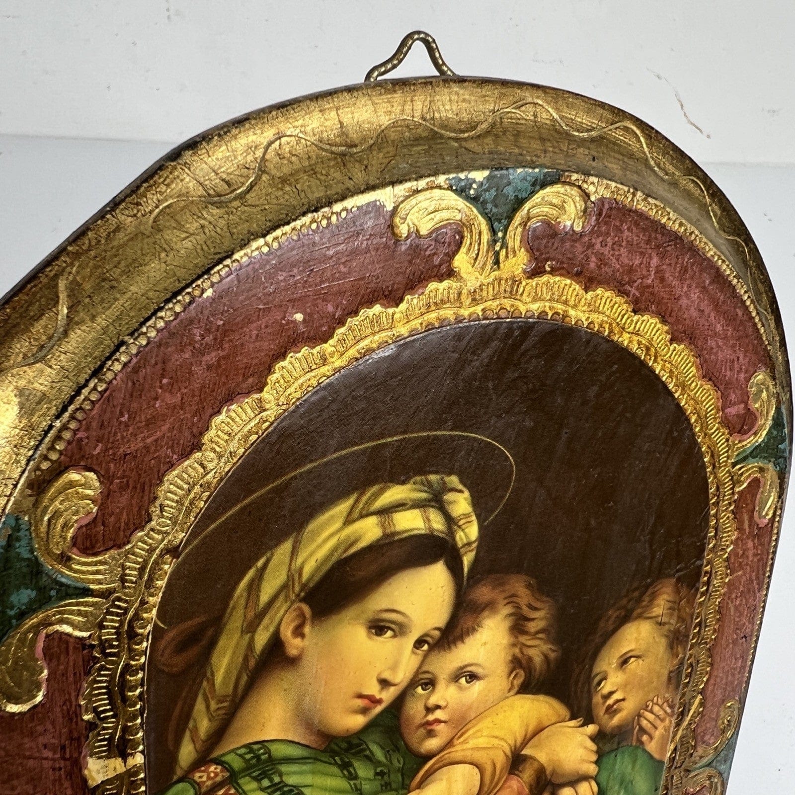 Icona Religiosa tavola legno Madonna della Seggiola antica Fiorentina Raffaello Categoria  Oggetti sacri - rosari