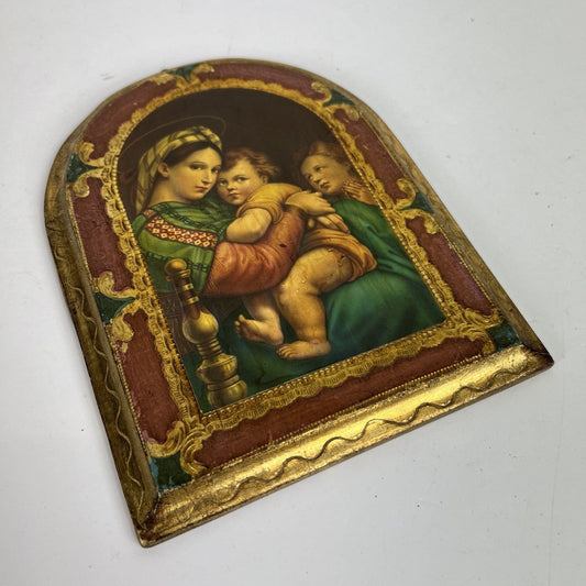 Icona Religiosa tavola legno Madonna della Seggiola antica Fiorentina Raffaello Categoria  Oggetti sacri - rosari