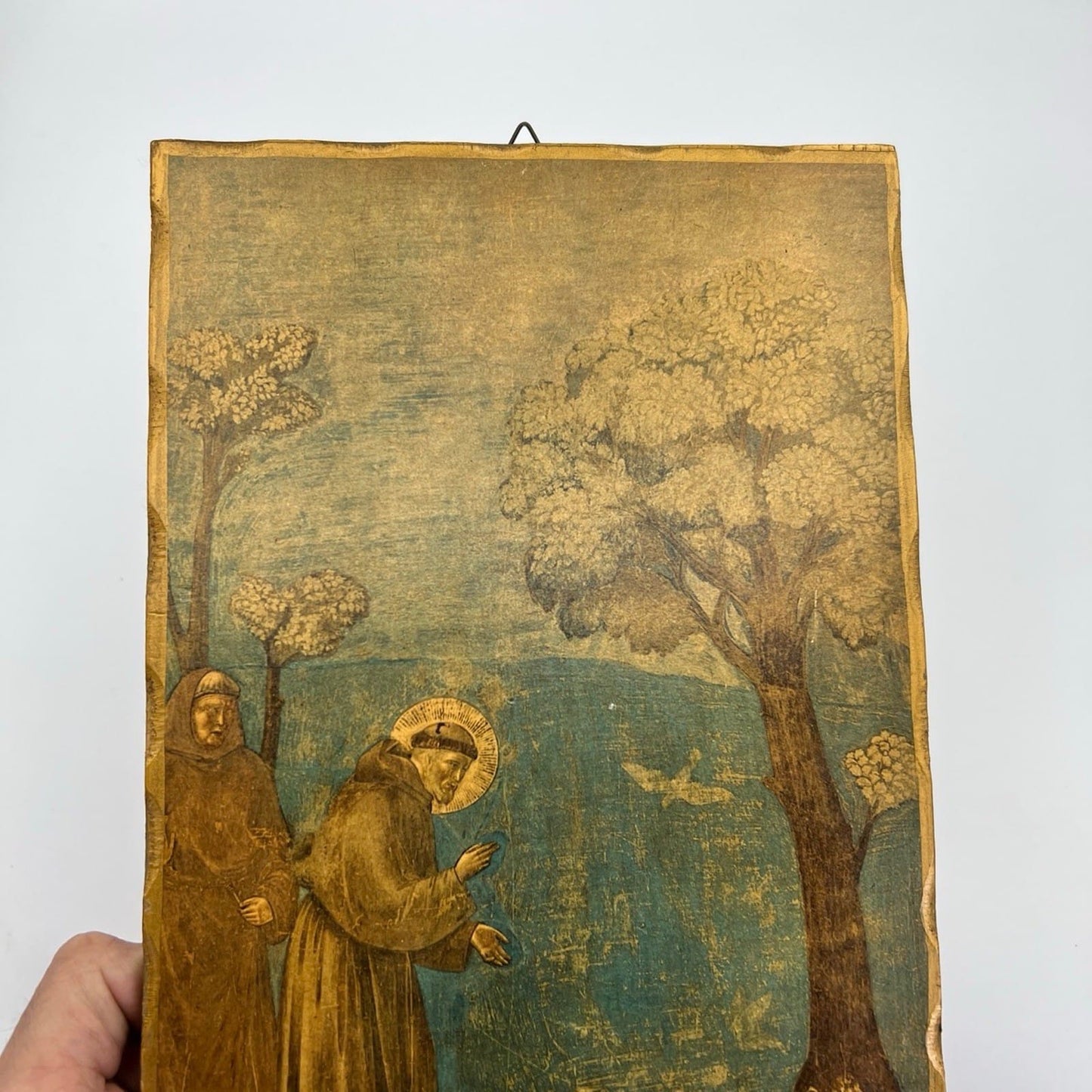 Icona stile antica Placca religiosa sacra in legno dorato San Francesco d'Assisi Categoria  Oggetti sacri - rosari