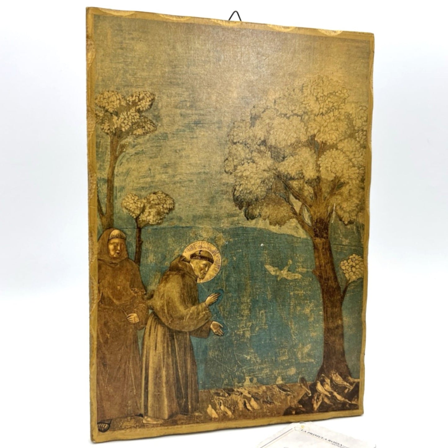 Icona stile antica Placca religiosa sacra in legno dorato San Francesco d'Assisi Categoria  Oggetti sacri - rosari