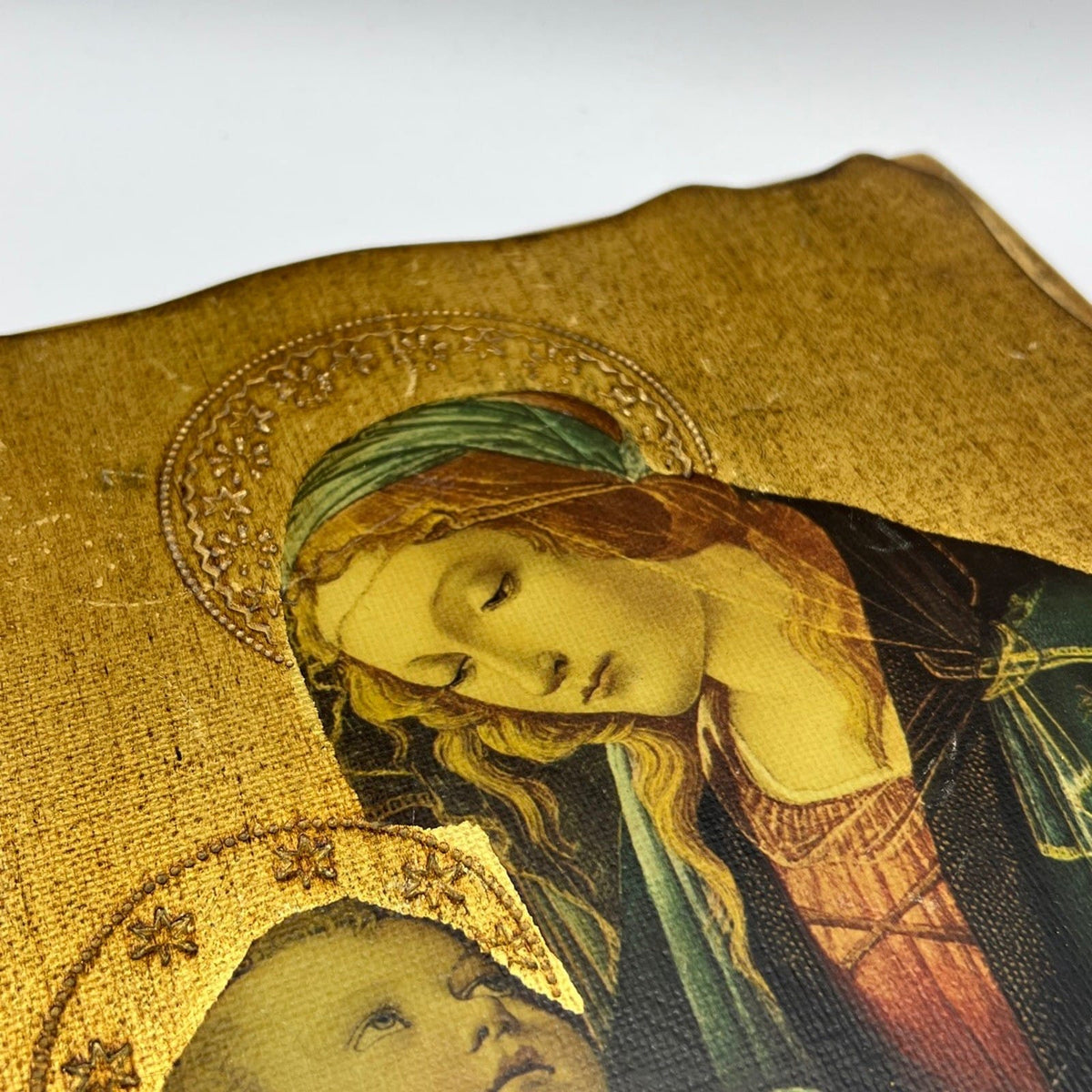 Icona stile antica religiosa sacra in legno su tavola dorato Madonna del Libro Categoria  Oggetti sacri - rosari