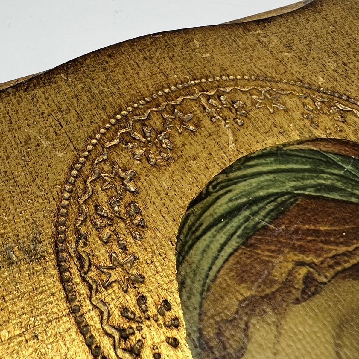 Icona stile antica religiosa sacra in legno su tavola dorato Madonna del Libro Categoria  Oggetti sacri - rosari