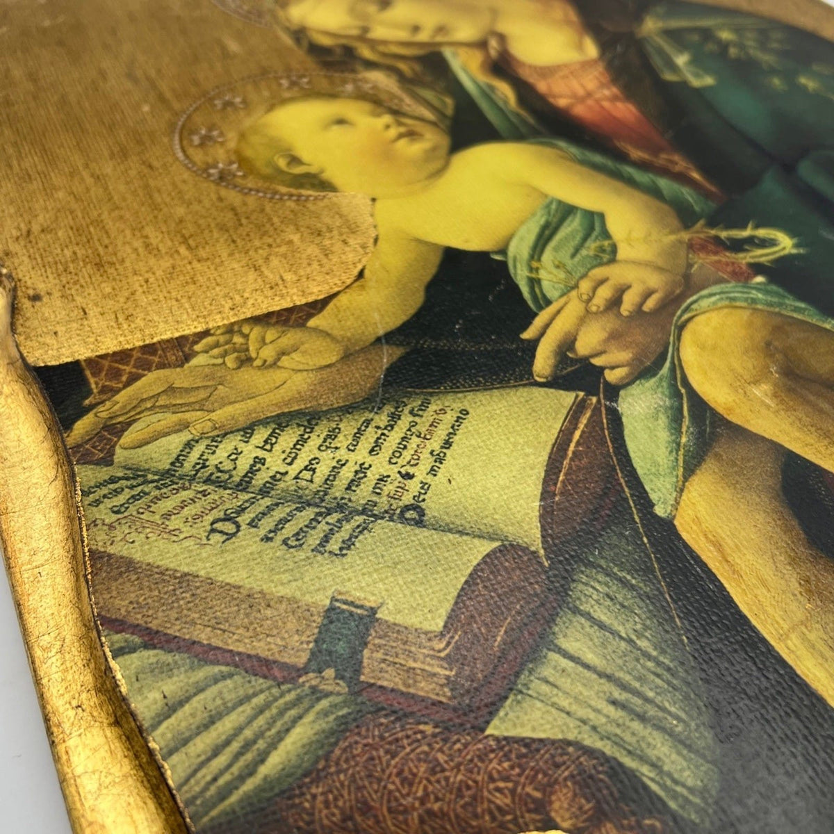 Icona stile antica religiosa sacra in legno su tavola dorato Madonna del Libro Categoria  Oggetti sacri - rosari