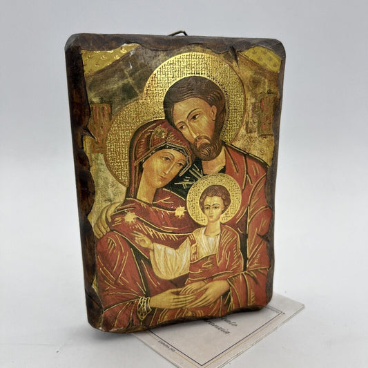 Icona Stile bizantina Greca antica in tavola legno e oro Sacra Famiglia Vintage Categoria  Oggetti sacri - rosari