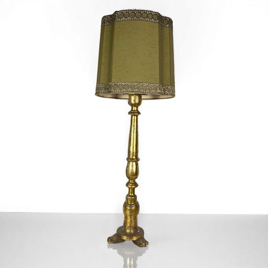 Lampada antica da tavolo in legno dorato oro Lume  Candeliere epoca '800 Categoria  Lampade Appliques