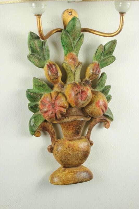 Lampada da parete muro in legno scolpito motivo frutta tessuto Florenz Lamp 2276 Categoria  Lampade Appliques