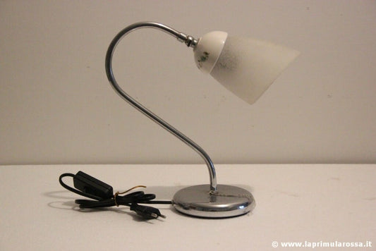 LAMPADA DA TAVOLA RETRO' IN METALLO CROMATO CERAMICA E VETRO  ABAT JOUR Categoria  Lampade Appliques