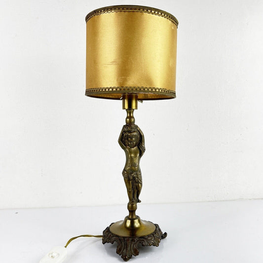 Lampada da tavolo vintage antica in bronzo dorato oro con Cherubino Putto Angelo Categoria  Lampade Appliques