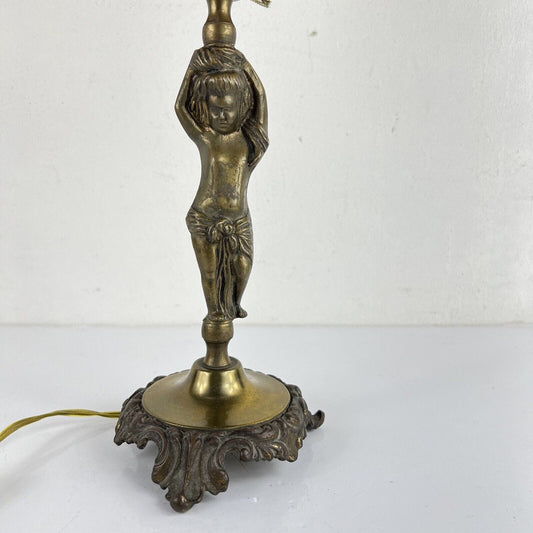 Lampada da tavolo vintage antica in bronzo dorato oro con Cherubino Putto Angelo Categoria  Lampade Appliques
