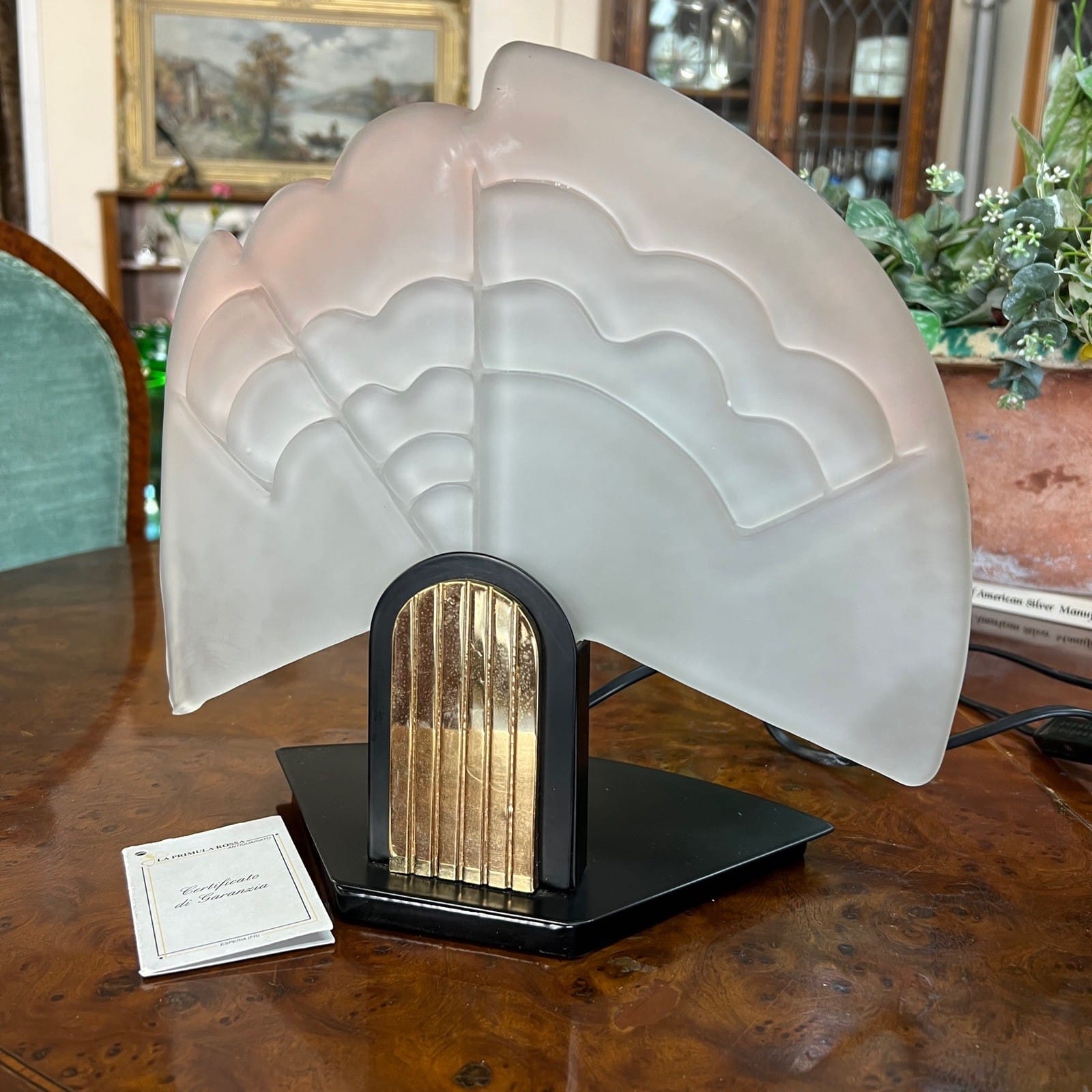 Lampada Da Tavolo Vintage stile Art Deco Con Vetro Ventaglio di Murano Satinato Categoria  Lampade Appliques