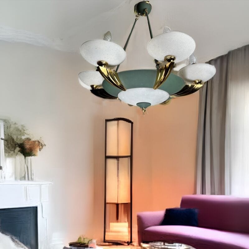 Lampadario anni 80 Lampada a sospensione vintage in stile Classico Verde e Oro Categoria  Lampade Appliques