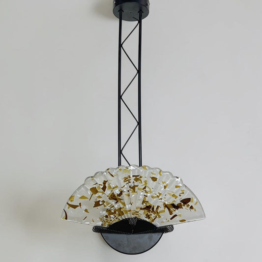 Lampadario in metallo nero e vetro a forma di ventaglio ani '80 Stile Murano Categoria  Lampade Appliques