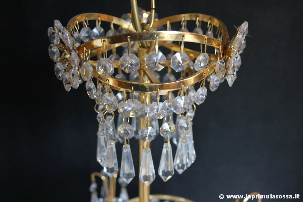 LAMPADARIO STILE IMPERO CON GOCCE DI CRISTALLO  STRUTTURA PLACCATA ORO Categoria  Lampade Appliques