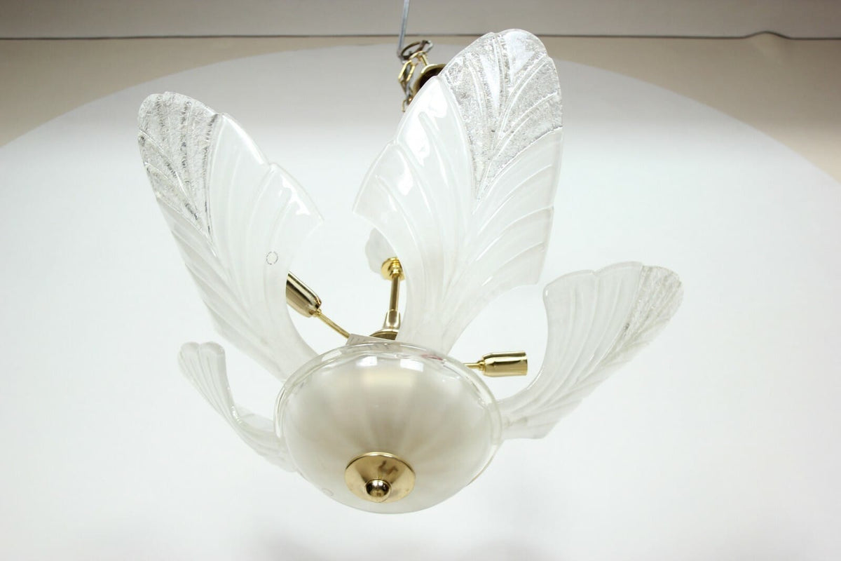 LAMPADARIO VINTAGE CON GRANDI FOGLIE IN VETRO  DI MURANO  LAMPADA A SOSPENSIONE Categoria  Lampade Appliques
