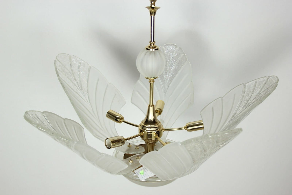 LAMPADARIO VINTAGE CON GRANDI FOGLIE IN VETRO  DI MURANO  LAMPADA A SOSPENSIONE Categoria  Lampade Appliques