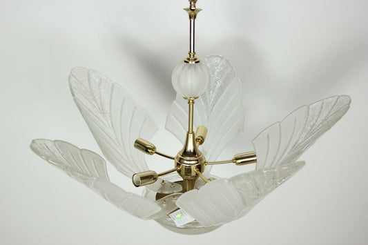 LAMPADARIO VINTAGE CON GRANDI FOGLIE IN VETRO  DI MURANO  LAMPADA A SOSPENSIONE Categoria  Lampade Appliques