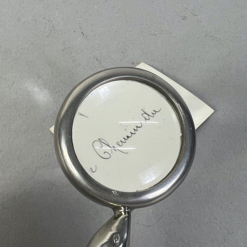 Lente di ingrandimento antica vintage da tavolo scrivania foca in silver plate Categoria  Sheffield & Argento