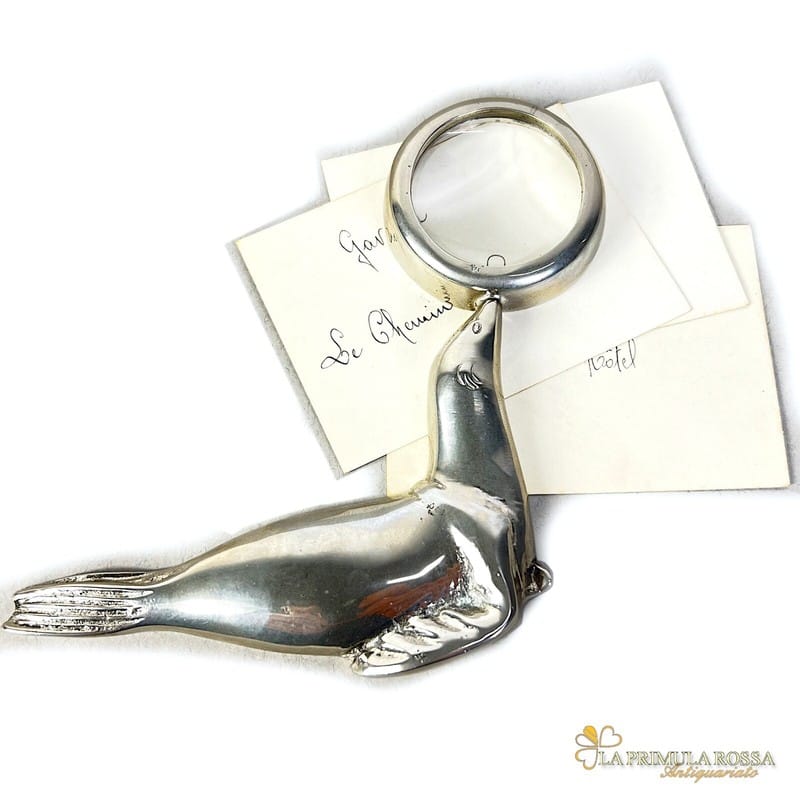 Lente di ingrandimento antica vintage da tavolo scrivania foca in silver plate Categoria  Sheffield & Argento