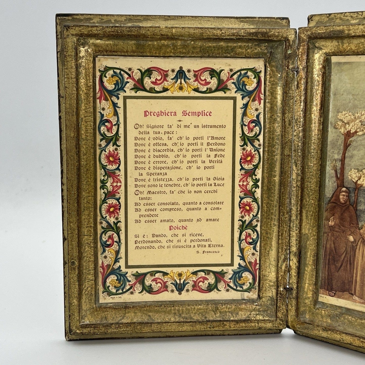 Libro di preghiera semplice antico in legno dorato icona religiosa San Francesco Categoria  Oggetti sacri - rosari