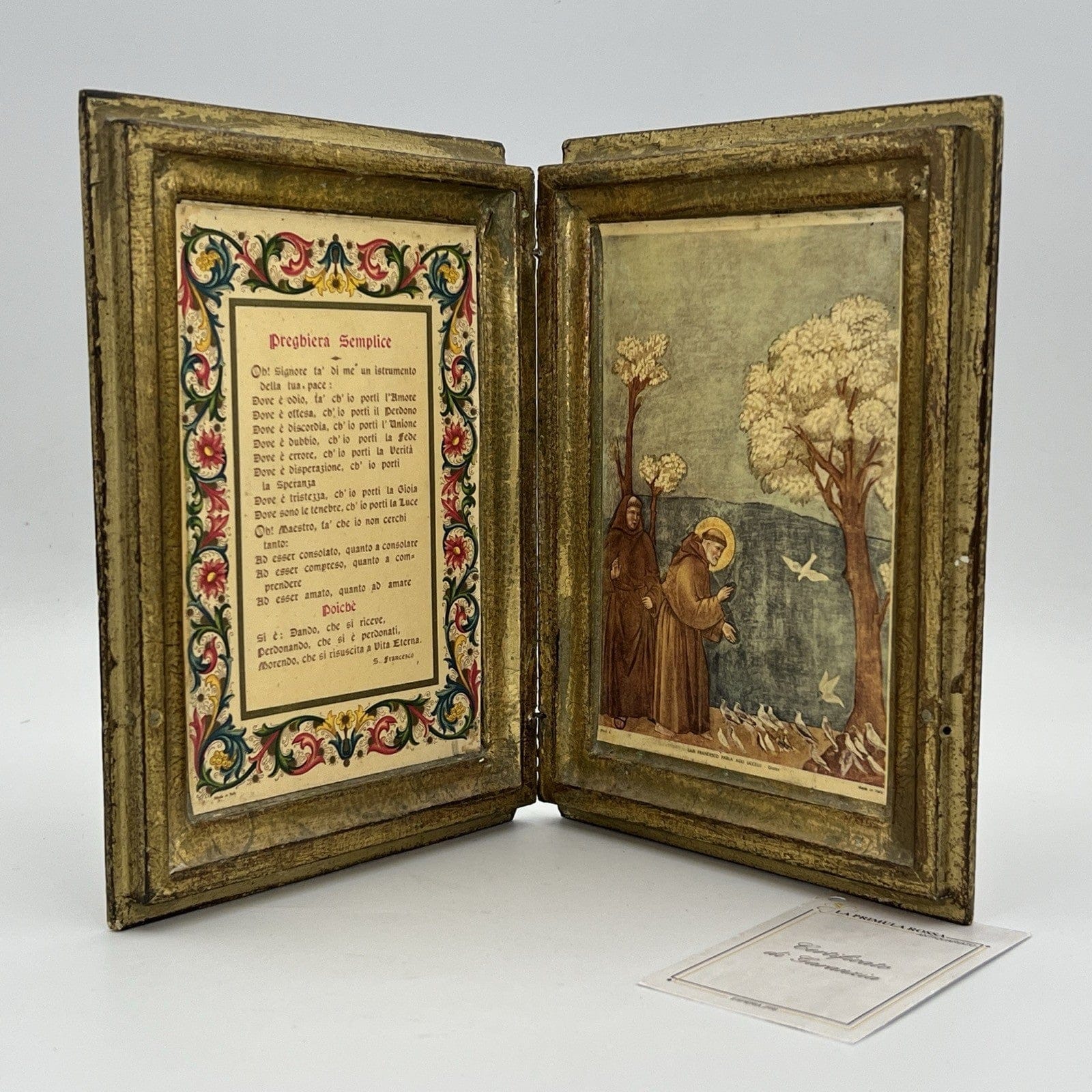 Libro di preghiera semplice antico in legno dorato icona religiosa San Francesco Categoria  Oggetti sacri - rosari