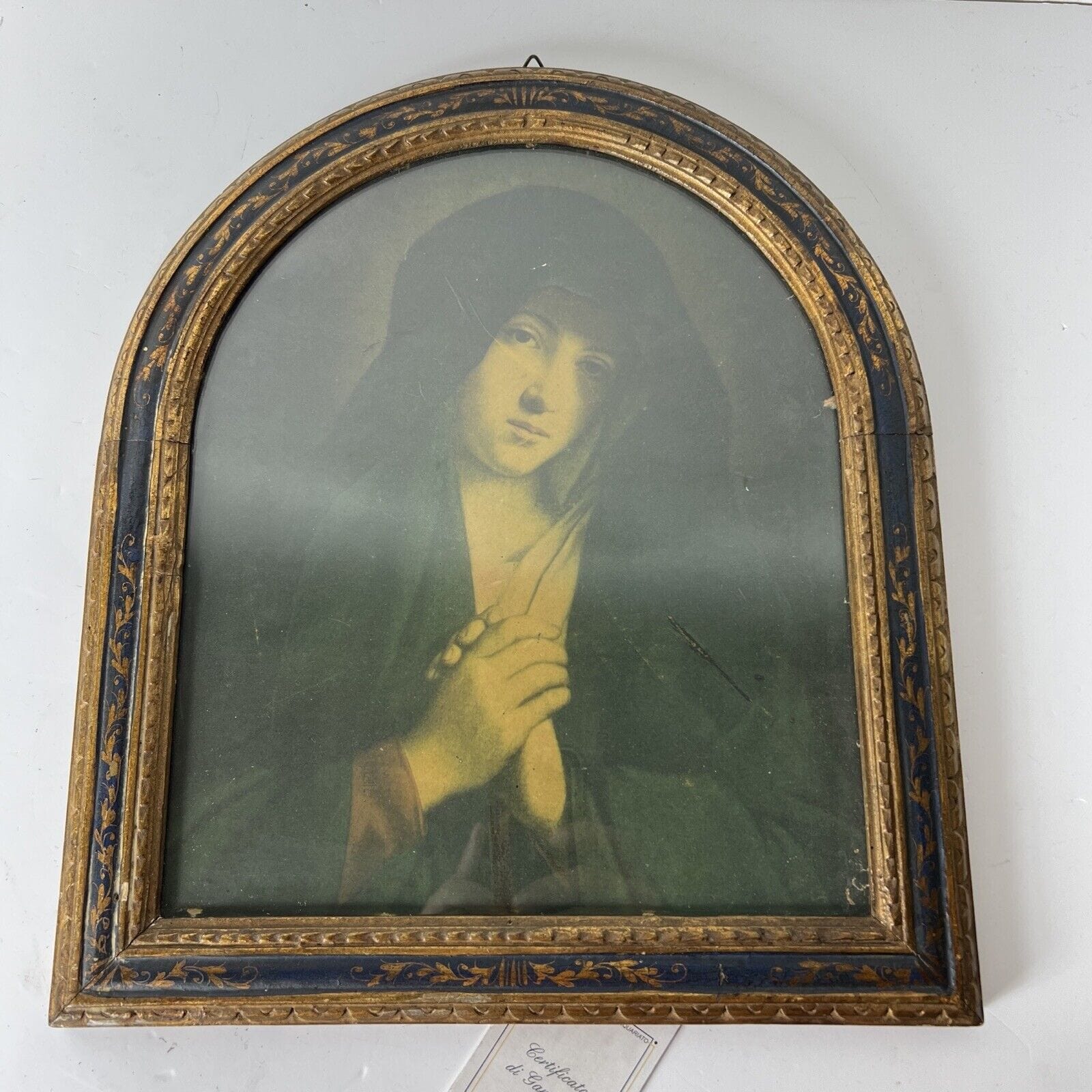 Madonna Addolorata in peghiera antica Fiorentina Icona Quadro con cornice oro Categoria  Oggetti sacri - rosari