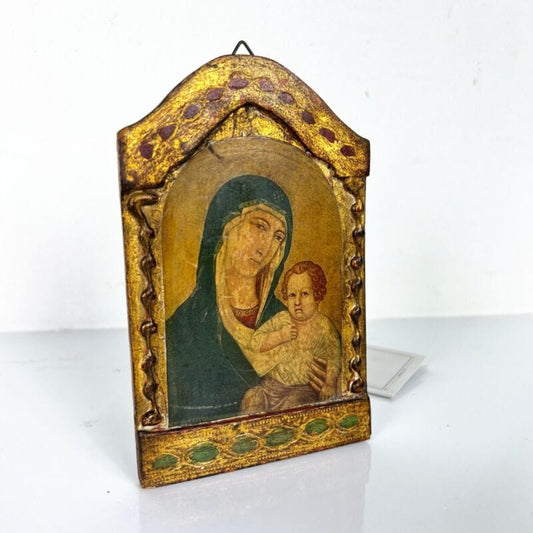 Madonna con bambino antica in legno e oro Icona religiosa Santa Maria dei Servi Categoria  Oggetti sacri - rosari