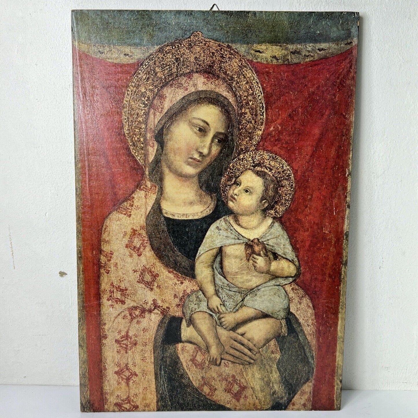 Madonna con il bambino La Vergine col figlio antica stampa legno Icona religiosa Categoria  Oggetti sacri - rosari