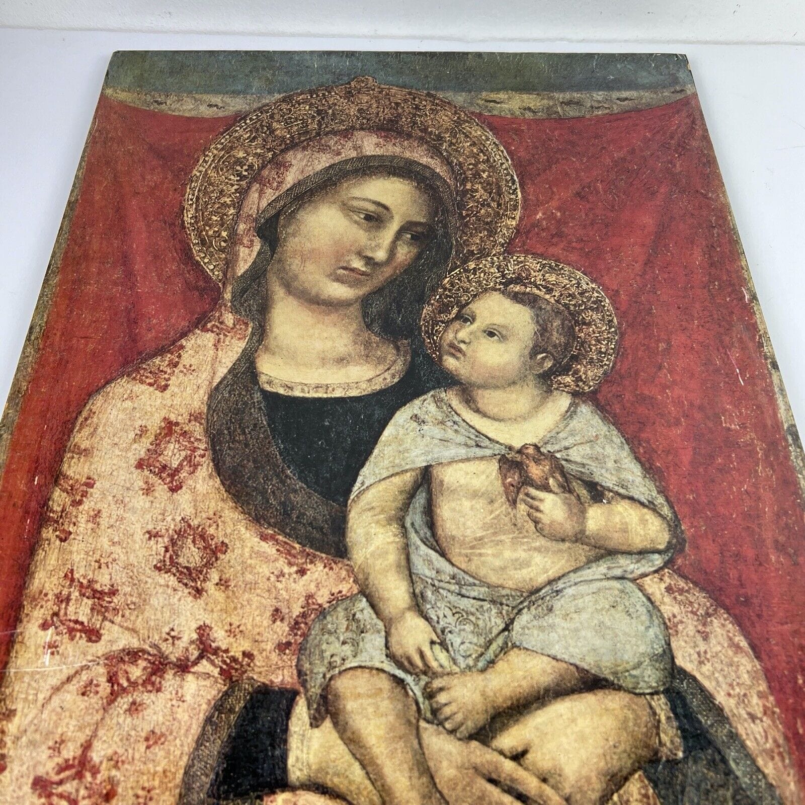 Madonna con il bambino La Vergine col figlio antica stampa legno Icona religiosa Categoria  Oggetti sacri - rosari