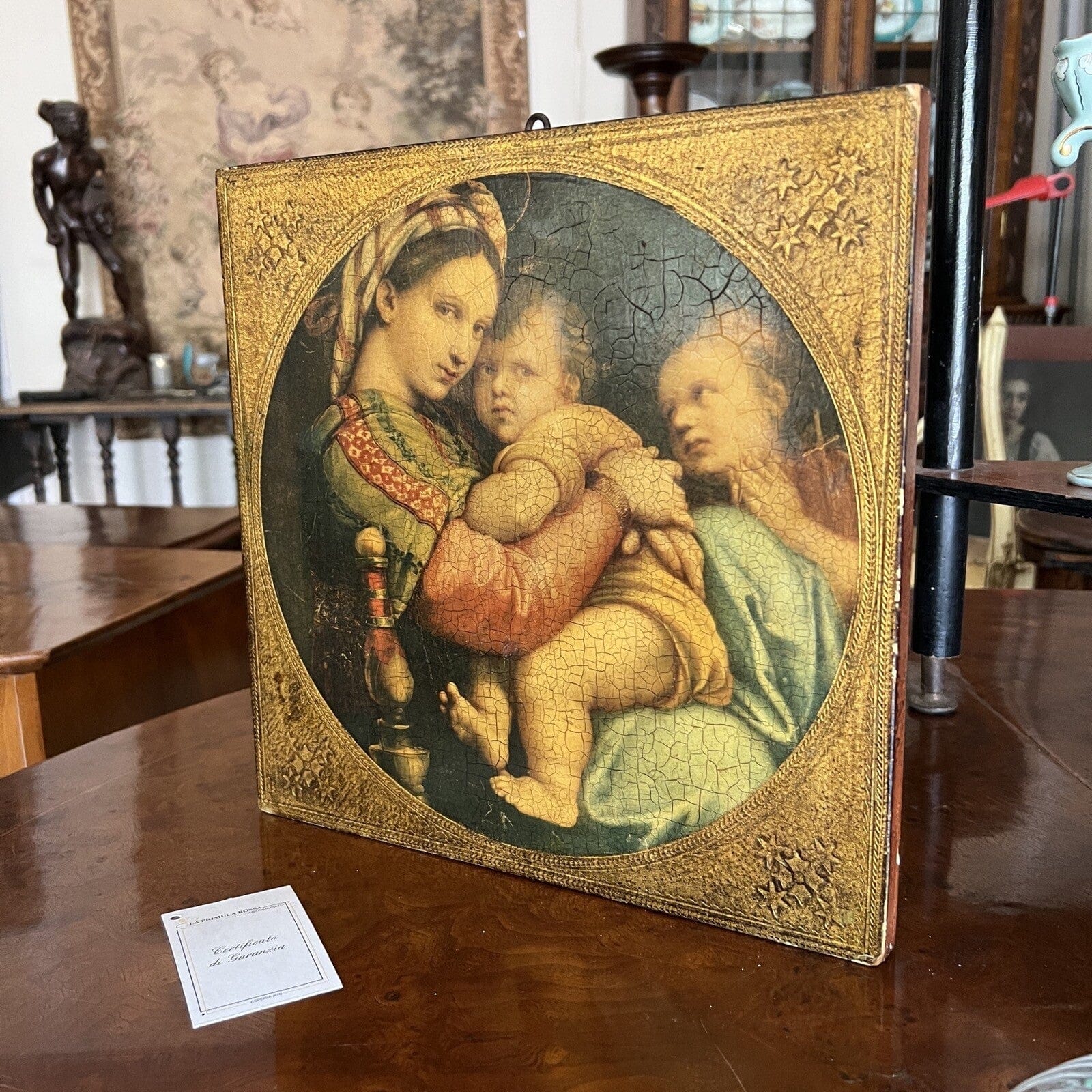 Madonna della Seggiola antica Fiorentina Icona Quadro Raffaello con cornice oro Categoria  Oggetti sacri - rosari