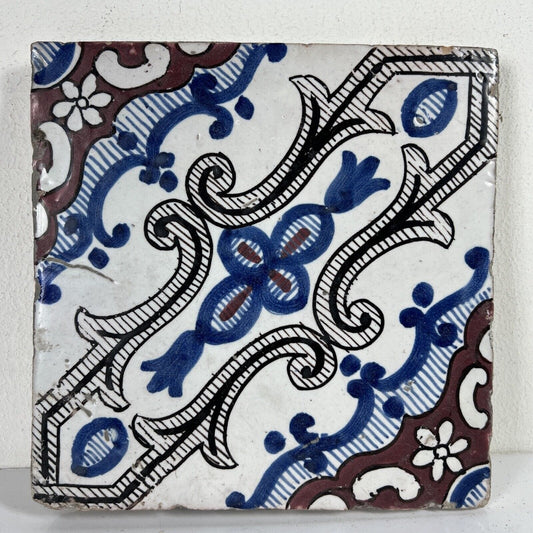 Mattonella Antica Decorativa Piastrella Riggiola vecchia Maiolica D'epoca  Art 4 Categoria  Arte e antiquariato:Porcellana e ceramica:Piastrelle e mattonelle