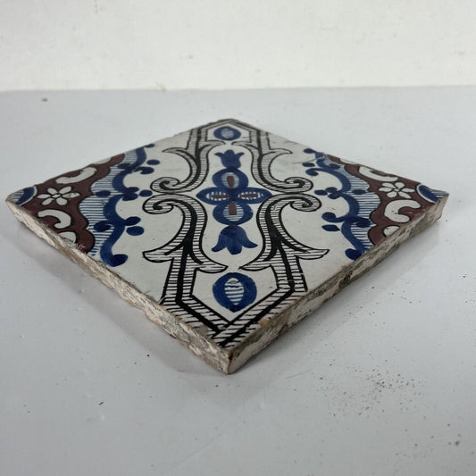 Mattonella Antica Decorativa Piastrella Riggiola vecchia Maiolica D'epoca  Art 4 Categoria  Arte e antiquariato:Porcellana e ceramica:Piastrelle e mattonelle