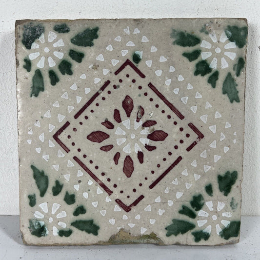 Mattonella Antica Decorativa Piastrella Riggiola vecchia Maiolica D'epoca  Art 8 Categoria  Arte e antiquariato:Porcellana e ceramica:Piastrelle e mattonelle