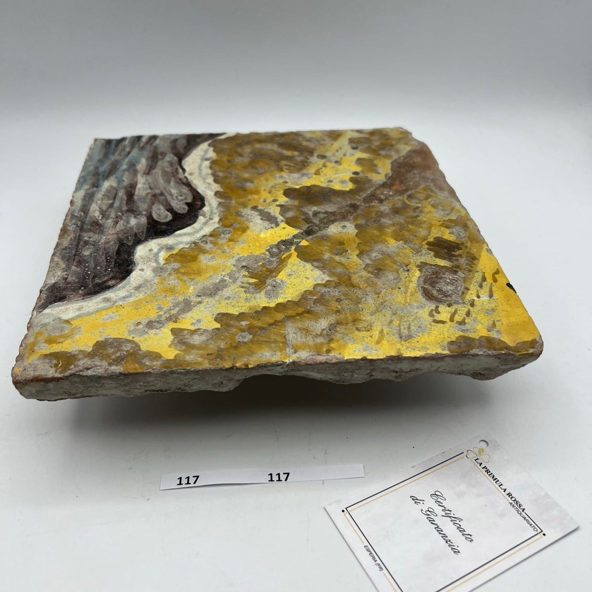 Mattonella Antica Decorativa Piastrella Riggiola vecchia Maiolica D'epoca Art117 Categoria  Arte e antiquariato:Porcellana e ceramica:Piastrelle e mattonelle