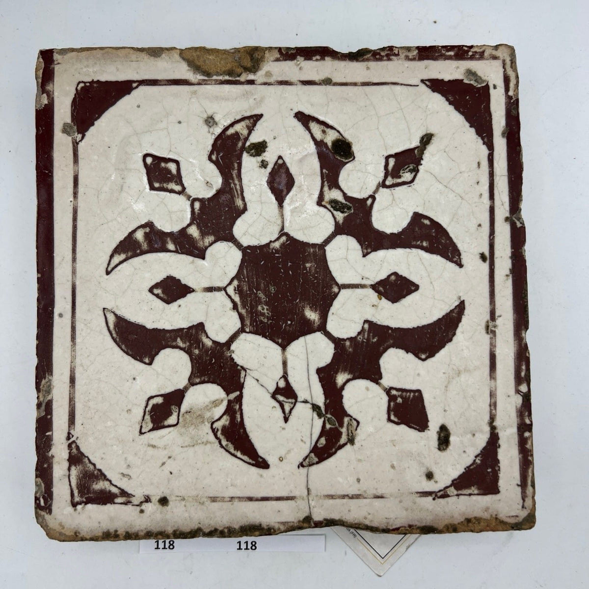 Mattonella Antica Decorativa Piastrella Riggiola vecchia Maiolica D'epoca Art118 Categoria  Arte e antiquariato:Porcellana e ceramica:Piastrelle e mattonelle