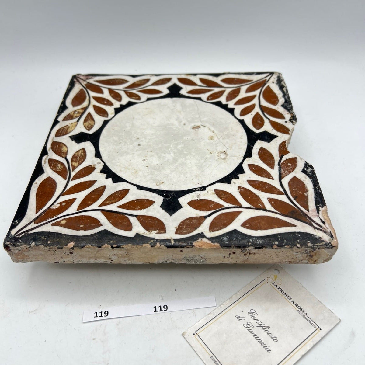Mattonella Antica Decorativa Piastrella Riggiola vecchia Maiolica D'epoca Art119 Categoria  Arte e antiquariato:Porcellana e ceramica:Piastrelle e mattonelle
