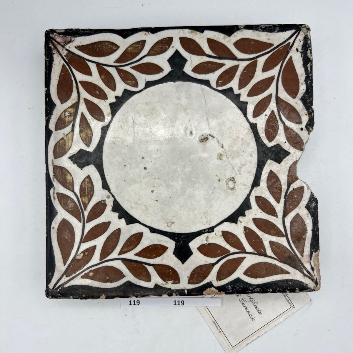 Mattonella Antica Decorativa Piastrella Riggiola vecchia Maiolica D'epoca Art119 Categoria  Arte e antiquariato:Porcellana e ceramica:Piastrelle e mattonelle
