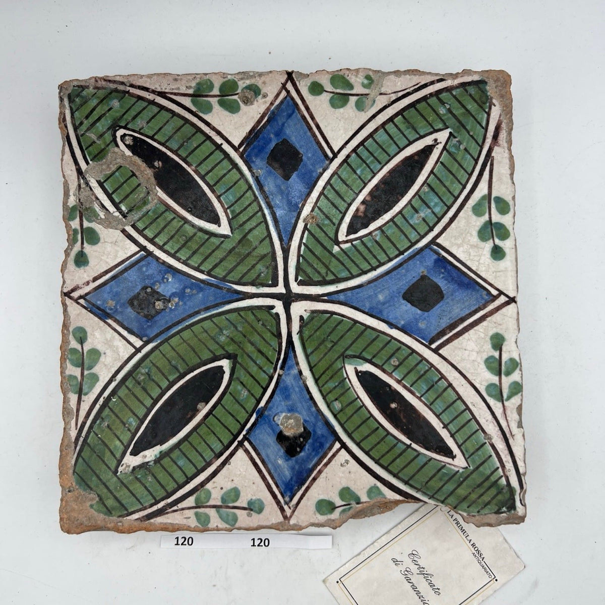 Mattonella Antica Decorativa Piastrella Riggiola vecchia Maiolica D'epoca Art120 Categoria  Arte e antiquariato:Porcellana e ceramica:Piastrelle e mattonelle