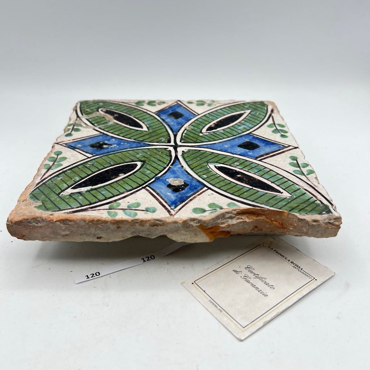 Mattonella Antica Decorativa Piastrella Riggiola vecchia Maiolica D'epoca Art120 Categoria  Arte e antiquariato:Porcellana e ceramica:Piastrelle e mattonelle